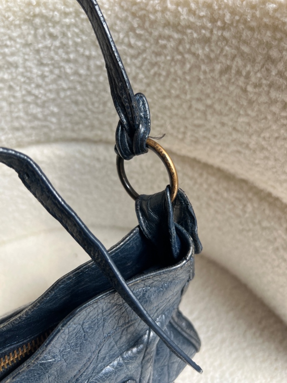 Authentic Balenciaga Navy Blue Hip City Leather Bag - Picture 9 of 16